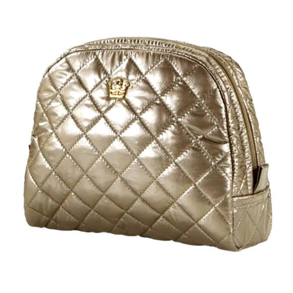 NWT Oliver Thomas Cosmetics Case KST Medium Metallic Taupe Gold Makeup Bag - Picture 1 of 8